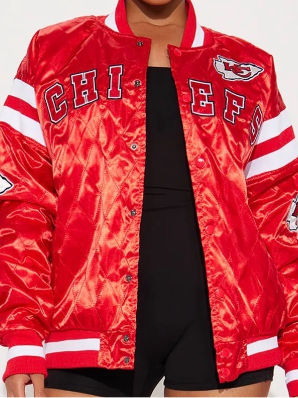 Red Satin Kansas City Chiefs Bomber Jacket - Women